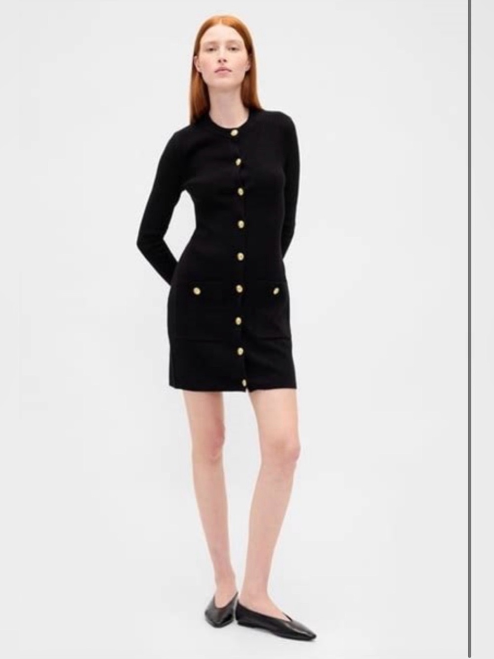 Gap Cashsoft Rib Pocket Mini Sweater Dress. Black. Medium Tall